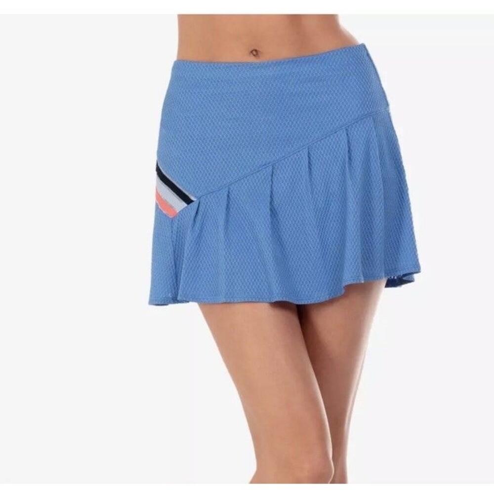 Lucky in Love Skort Womens L Blue Pleated Side Stripe Lined Tennis Golf Athletic
